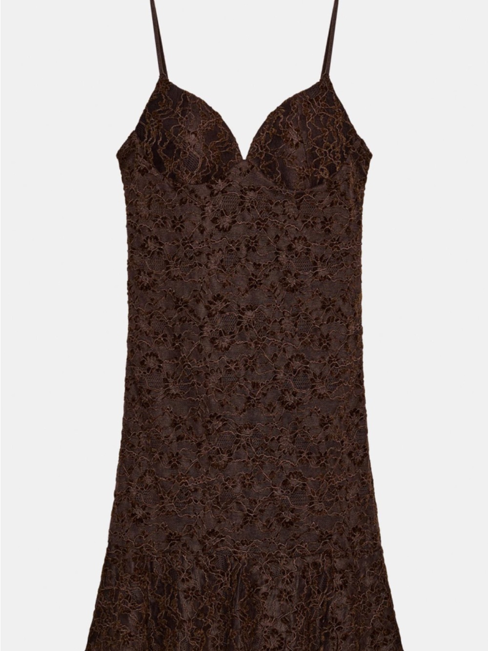 Zara Dark Brown Floral Lace Slip Dress
